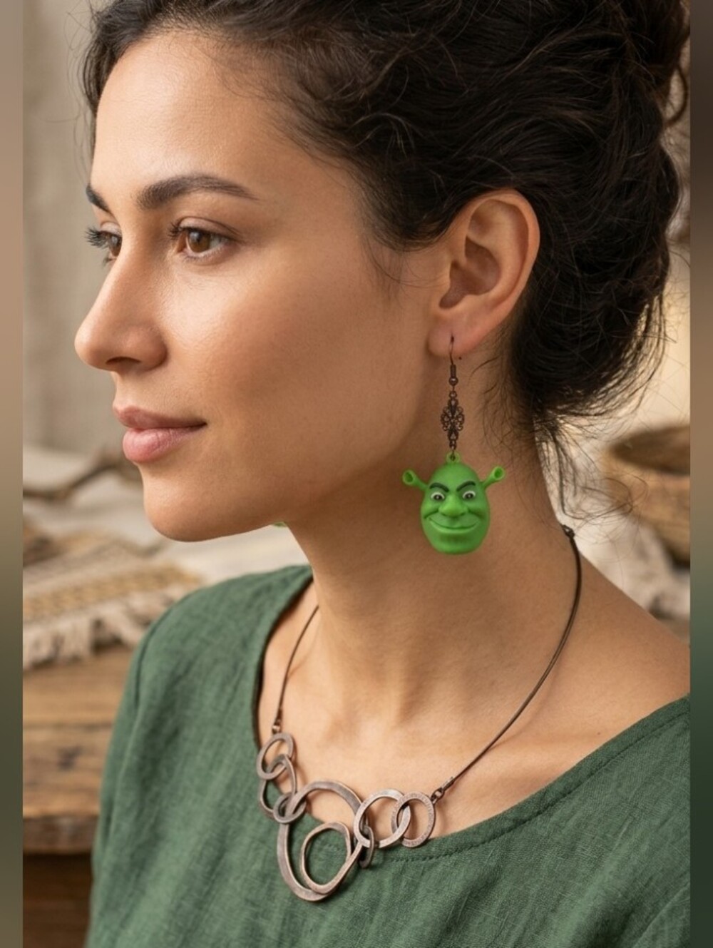 Paparazzi Progressively Vogue Copper Necklace & Handmade Shrek Earrings Bundle